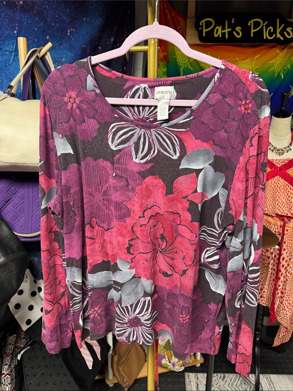 Chico's Pink & Magenta Floral Long-Sleeve Top